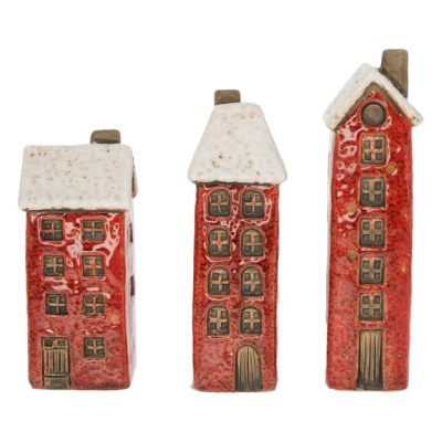 Ház kerámia piros fehér 15cm 3 féle/db