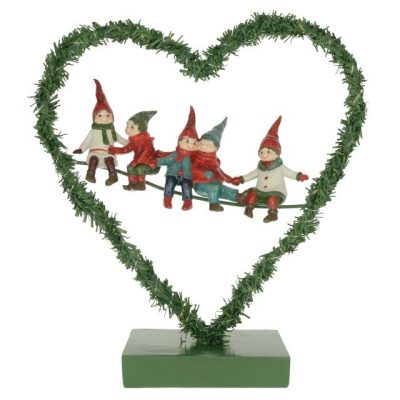 Szív dekor gyerekekkel LED-es poly 28cm