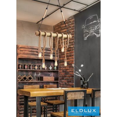 UNIVERSO Kender kötél csillár 6xE27 max. 240V ∅800×600mm fekete