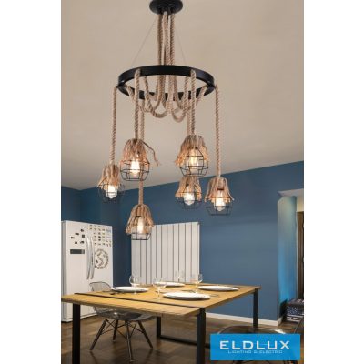 UNIVERSO Kender kötél csillár 6xE27 IP20 D750x900mm fekete