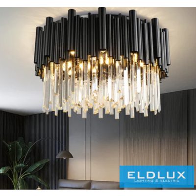 ELDLUX Kristály üveg mennyezeti lámpa E14×3 D300x300mm Fekete