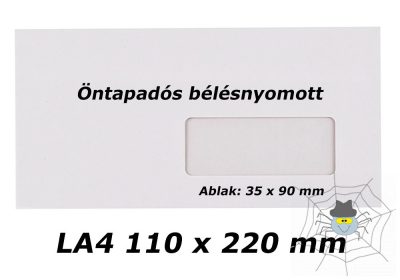 LA4 (110 x 220 mm) öntapadós bélésnyomott jobb ablakos boríték