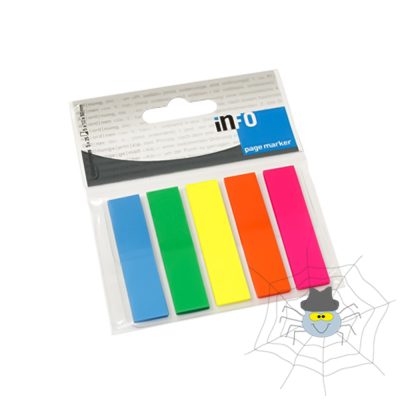 Jelölőcímke 12x44mm, 5x25lap műanyag Gln kék zöld sárga rózsaszín narancssárga