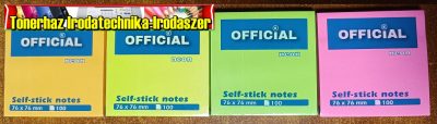 OFFICIAL Jegyzettömb öntapadós 76x76 mm 100 lap/cs neon színek