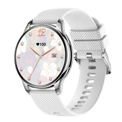 Wonlex DW26-S női bluetooth okosóra, Ezüst színű, szürke szilikon óraszíjjal + AJÁNDÉK fém óraszíj