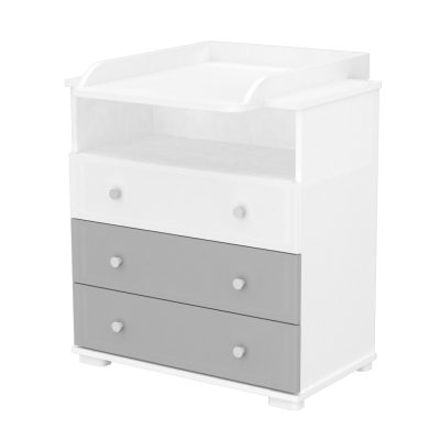 Timba 80 pelenkázószekrény 3 fiókos eltolható feltéttel – Praktikus megoldás babaszobába, elegáns ezüst-fehér színben