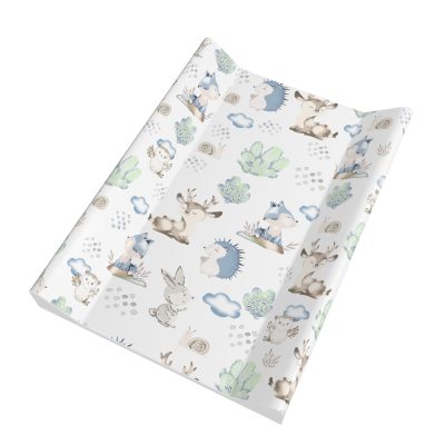 Sün Balázs – Pelenkázólap merev peremes 70×50 cm | Bézs-barna-acélkék színvilág, vidám sünis minta