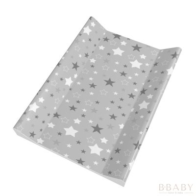 Szürke Csillagos – Pelenkázólap puha peremes 70×50 cm | Nagy csillagmintás, szürke-fehér, vízlepergető, bababarát