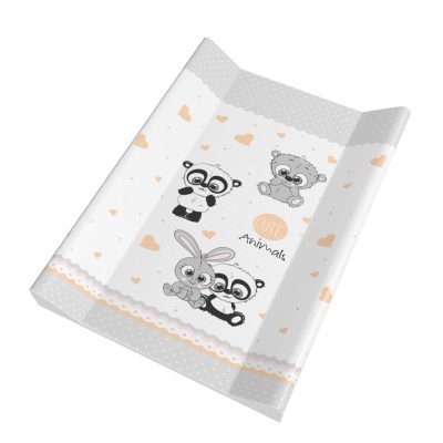 Cuki Állatok – Pelenkázólap merev peremes 70×50 cm | Szürke, kis szívecskékkel