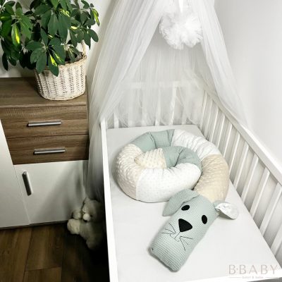 Newman – Nyuszi szundi hengerpárna 200x20 cm | Menta pamut, minky és waffle babapárna