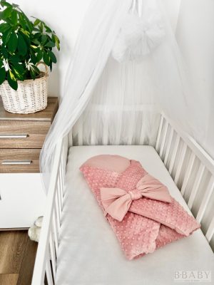 Kókuszpólya – Phoebe púder minky és pamut, 80×80 cm | Kislányoknak, dekoratív masnival, kókuszbetéttel