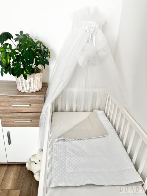 Ross – Puha babatakaró 70×90 cm | Szürke pamutvászon, fehér minky, antiallergén töltettel