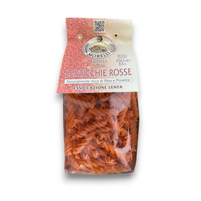 Morelli 100% vöröslencsés fusilli tészta, 250g
