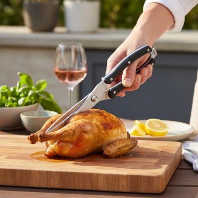 Csirke vágó olló 25 cm-es, hengerléssel edzett acél pengével