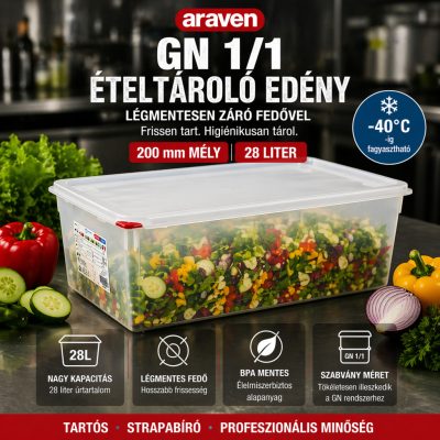 Araven GN edény 1/1 200 mm 28 liter ételtároló légmentesen záró fedővel
