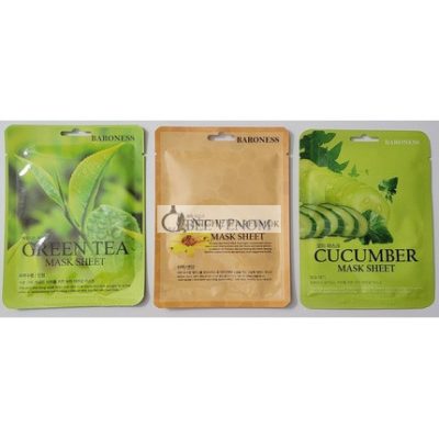 Koreai Bőrápolás Arcpakolás Baroness 3 db Zöld Tea, Méh Méreg, Uborka