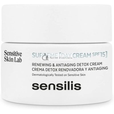 Sensilis Supreme Nappali Krém Detox Renováló Antioxidáns Anti-Aging Hyaluronsavval és SPF15, 50ml