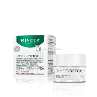 Mincer Pharma Oxigén Detox Védő Pajzs Anti-Smog Anti-Szabadgyökök Nappali Arcápoló Krém SPF 20 Tompa és Fáradt Bőrre UVA és UVB Szűrőkkel Antipollution Komplex, 50ml