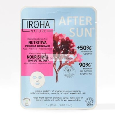 Iroha Nature Aftersun Arcmaszk algával, probiotikumokkal és hialuronsavval - Táplálja és meghosszabbítja a barnaságot - Hidratált, erősített és világosabb bőr - Anti-aging hatás