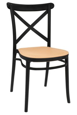 King Home Country Rattan Hatású Fekete Kerti Szék