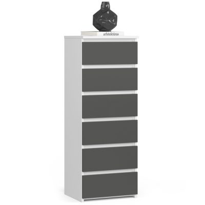 AKORD CL6 Keskeny Fiókos Komód Laminált Fehér-Szürke