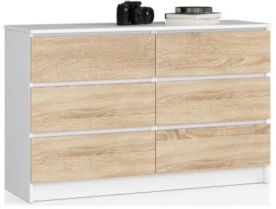 AKORD CLP K120 Komód 6 Fiókos Laminált Fehér-Sonoma Tölgy