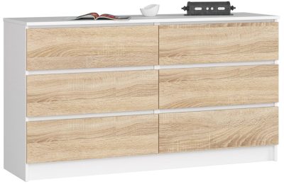 AKORD Modern 6-fiókos Komód Laminált Fehér/Sonoma