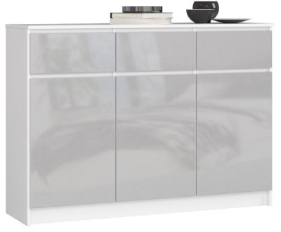 AKORD CLP Metál Fényes Komód 3 Ajtós 3 Fiókos Fehér