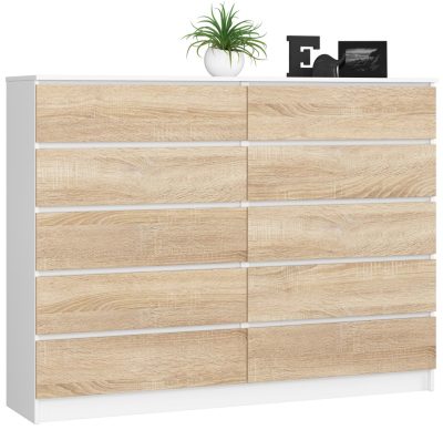 AKORD CLP K160 Komód Laminált Fehér-Sonoma 10 Fiókos