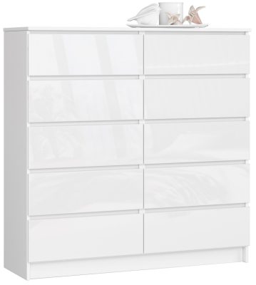AKORD CLP K120 Magasfényű Fehér Komód 10 Fiókkal