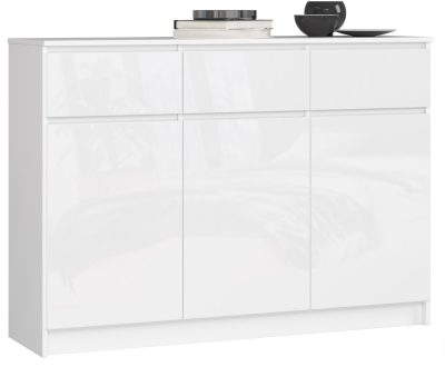 AKORD CLP Magasfényű Fehér Komód 3 Ajtós 3 Fiókos