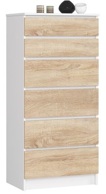 AKORD CLP K60 Fiókos Komód Laminált Fehér-Sonoma 6 Fiókos
