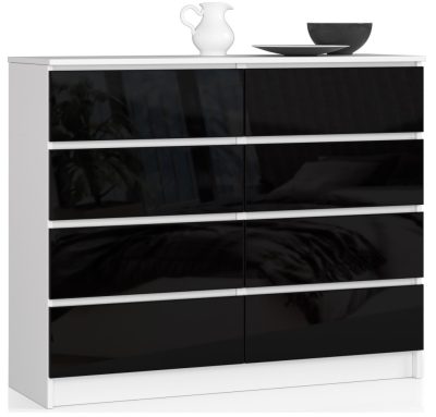 AKORD Modern 8 Fiókos Magasfényű Fekete Akril Komód