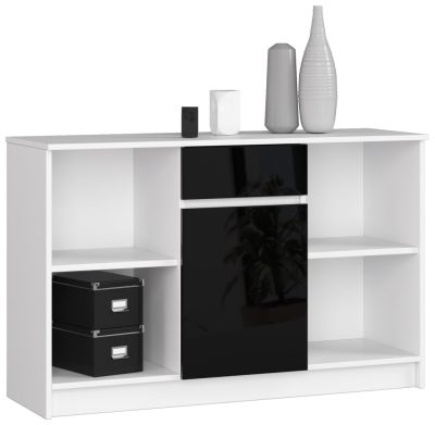 AKORD B-17 Modern Komód Laminált Fehér-Fekete Magasfényű 120cm