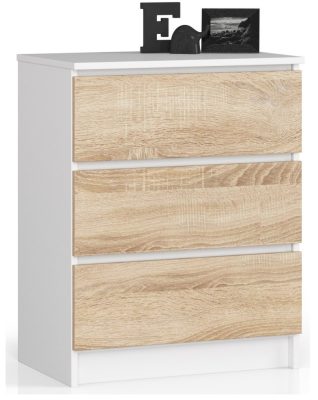 AKORD CLP Komód 3 Fiókos Laminált Fehér-Sonoma