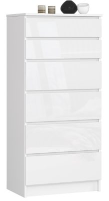 AKORD CLP Magasfényű Fehér MDF Fiókos Komód 6 Fiókkal