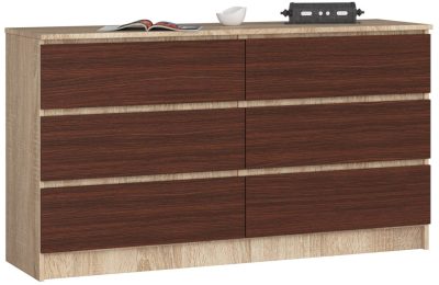 AKORD CLP K140 Komód Laminált Sonoma Tölgy/Wenge 6-Fiókos