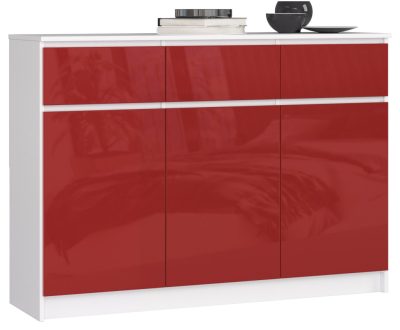 AKORD CLP Magasfényű Piros-Fehér Komód 3 Ajtóval és 3 Fiókkal