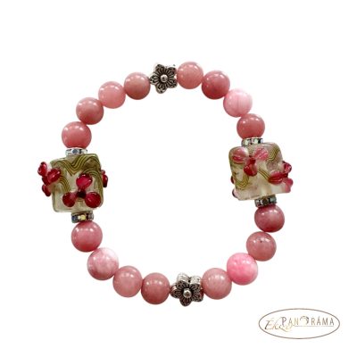 Ásványkő karkötő - rodokrozit üveggyönggyel