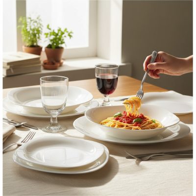 Parma szögletes fehér étkészlet 18 részes, opál üveg - Bormioli Rocco opál üveg