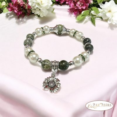 Ásványkő karkötő -Achat zöld - gerbera