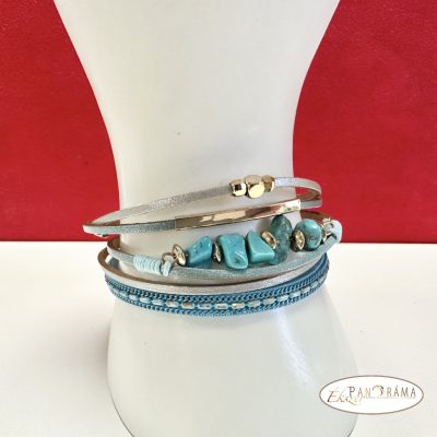 Vintage karkötő, ásvánnyal díszítve - türkiz