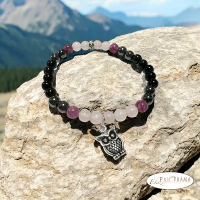 Ásványkő Karkötől Obsidian, Hematit és Rózsakvarc - bagoly