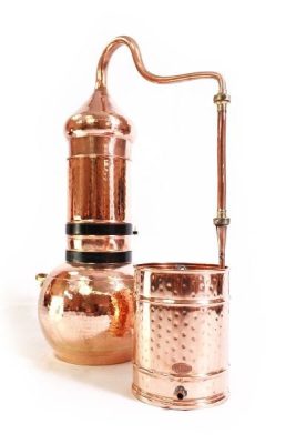 Alembik lepárló kolonnával – vörösréz pálinkafőző és illóolaj lepárló 3-300 liter közötti méretben