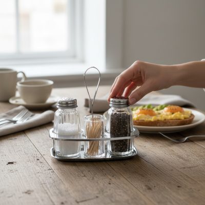 Asztali patika, 3 részes, 12,5 cm, só-bors és fogvájótartó