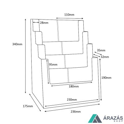 Prospektustartó asztali 1/3A4 - 8 rekesz