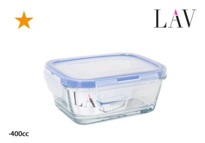 Lav üveg ételtároló-hútőtároló 400 ml-es edény hermetikusan záró csatos fedővel