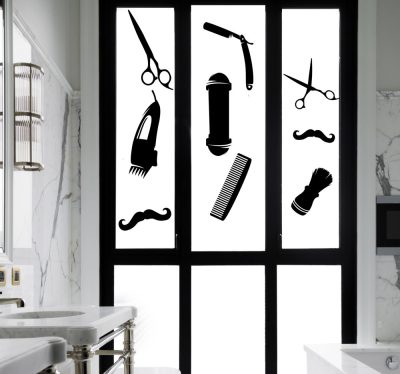 Fodrászkellék matrica szett