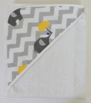 Elefántos hímzett babakifogó 80×80 cm fehér, szürke hullámokkal