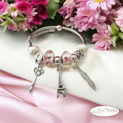 Pandorka karkötő, ezüst színű alapon - Rose